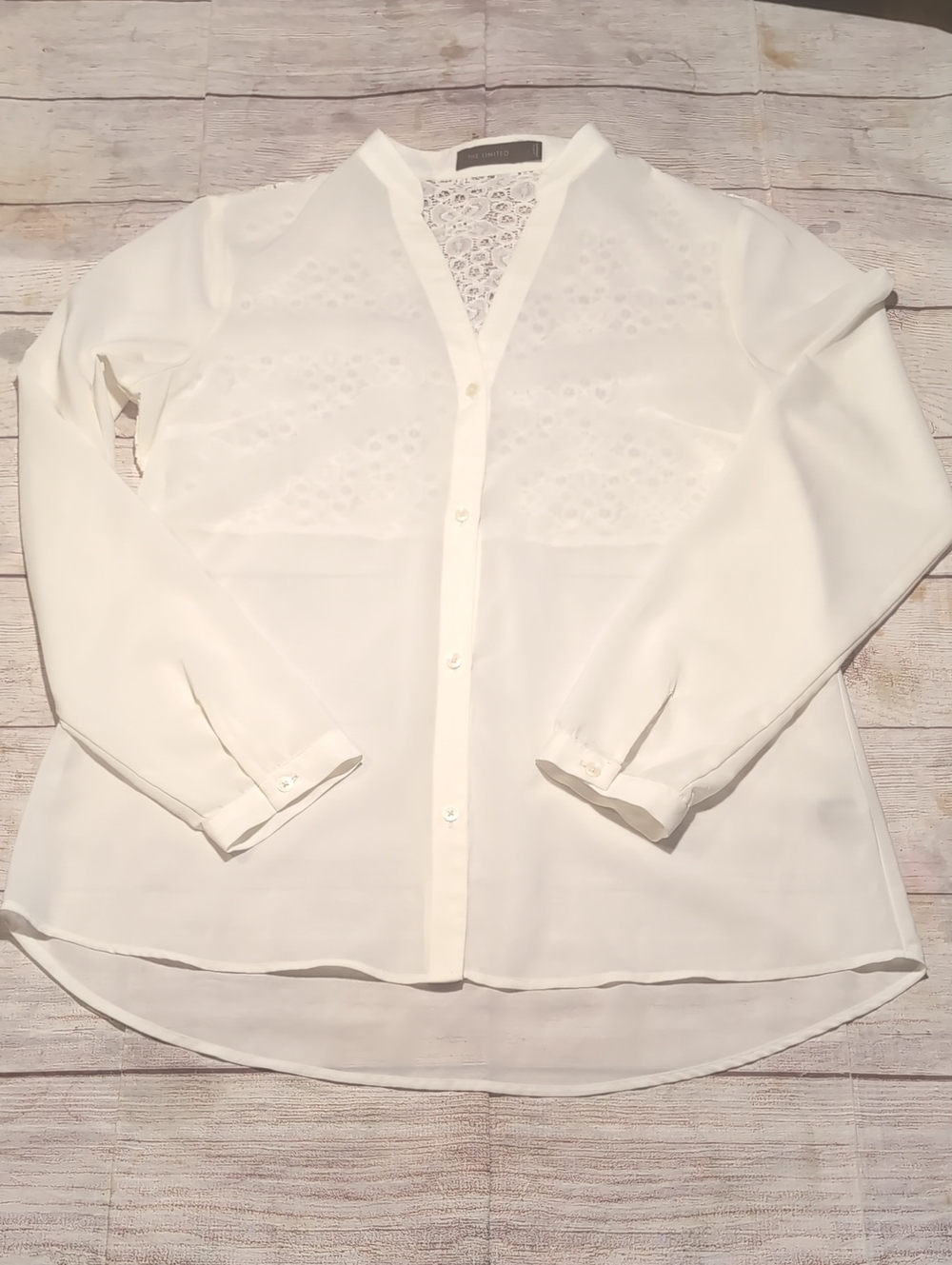 The Limited Women's Off White Sheer Long Sleeve Lace Back Blouse Size L